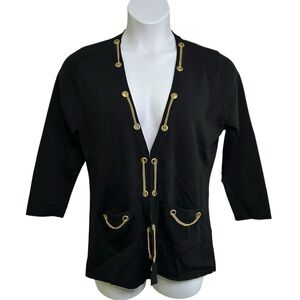 NWT Carmen Marc Valvo Black Cardigan with Gold Chain Details Stylish Sz XLarge
